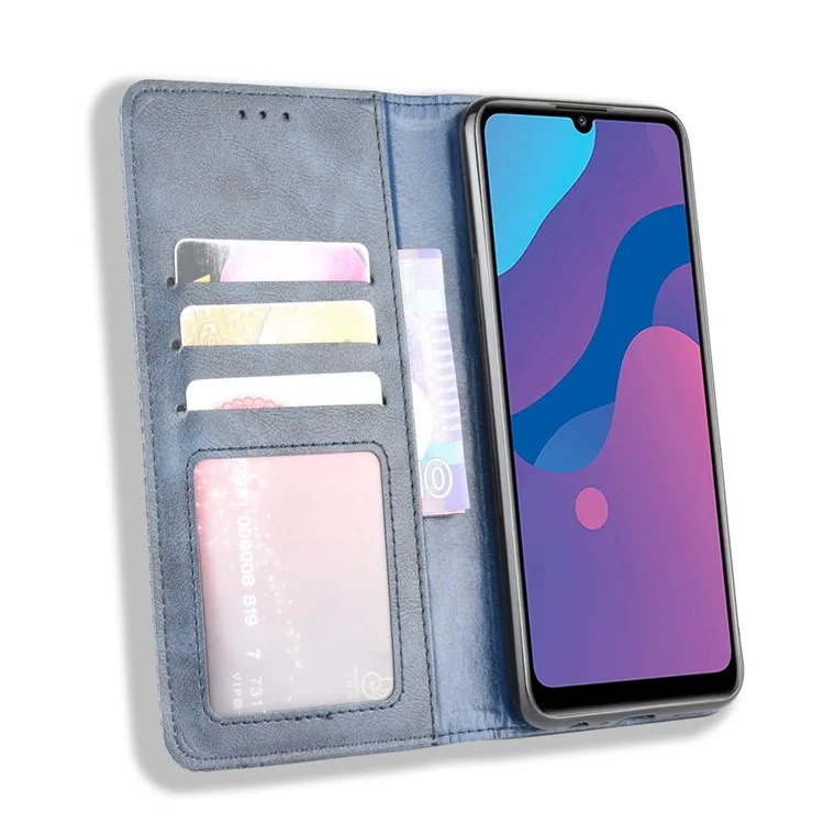 Étui de téléphone portefeuille en cuir de style vintage pour Honor 9A/Play 9A - Bleu