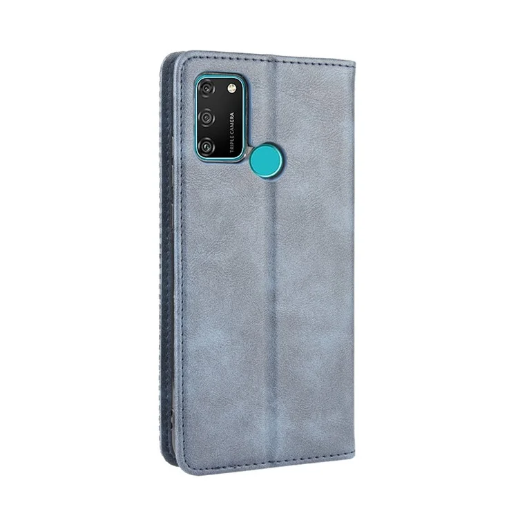 Vintage Style Leather Wallet Stand Phone Shell for Honor 9A/Play 9A - Blue