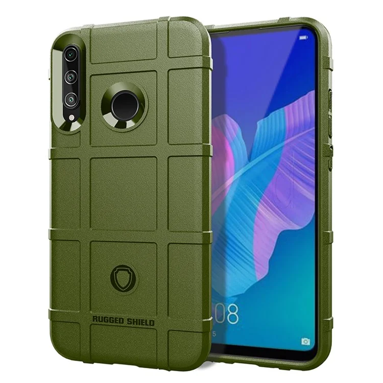 Shock-proof Rugged Square Grid Texture TPU Phone Case for Huawei Y7P/P40 lite E/Honor 9C - Green