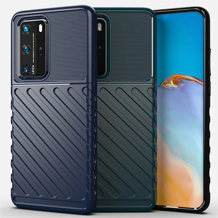 Thunder -serie Twill Skin Skin Soft TPU Hülle Für Huawei P40 Pro - Schwarz