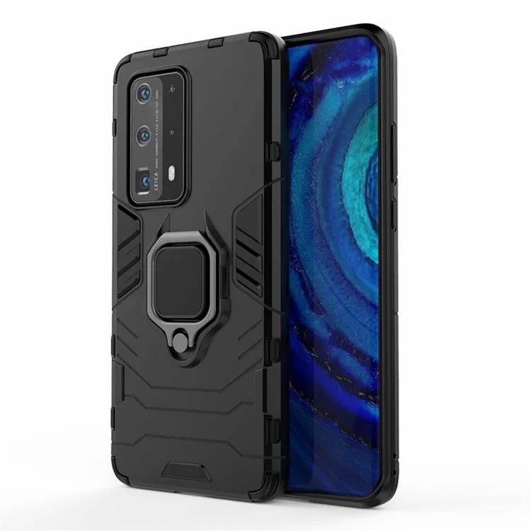 Cover Wood Guard PC + TPU Hybrid Telefono Con Cavalletto Per Huawei P40 Pro Plus - Nero