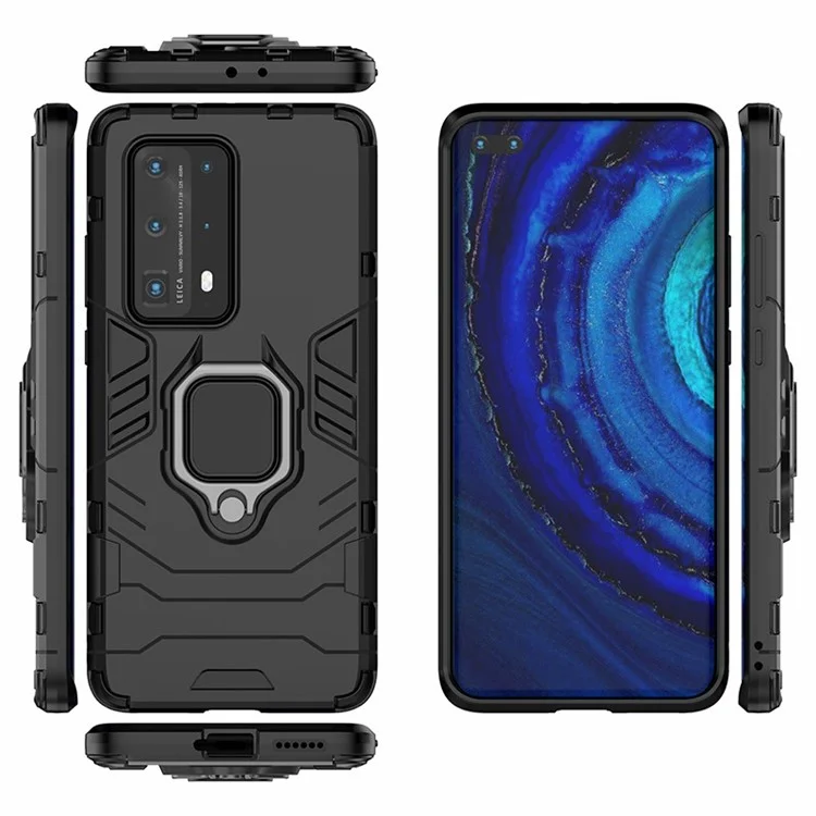 Cool Guard PC + TPU Hybrid Phone Cover with Kickstand for Huawei P40 Pro Plus - Black