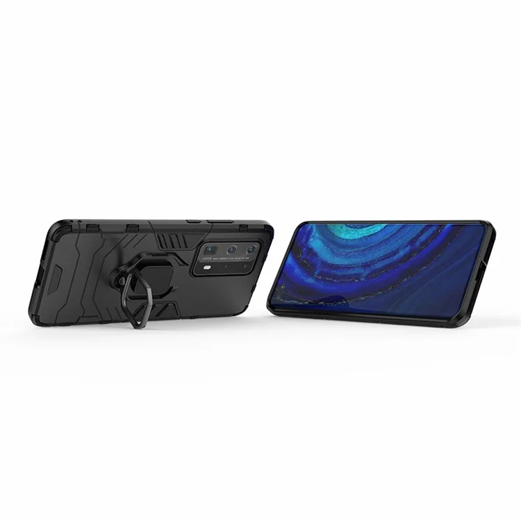 Cover Wood Guard PC + TPU Hybrid Telefono Con Cavalletto Per Huawei P40 Pro Plus - Nero