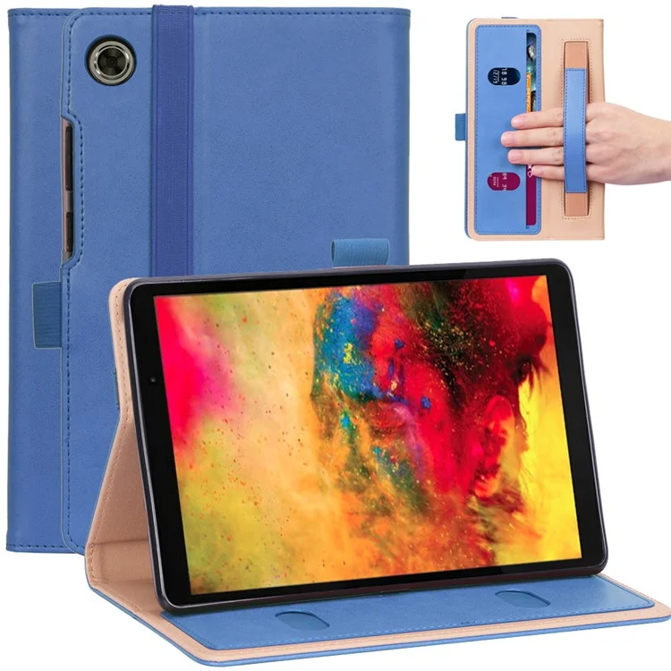 WY-2099 for Huawei MatePad T8 Leather Tablet Case with Elastic Band and Hand Strap - Blue