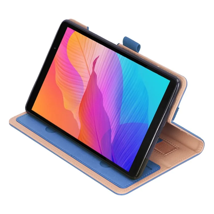 WY-2099 for Huawei MatePad T8 Leather Tablet Case with Elastic Band and Hand Strap - Blue