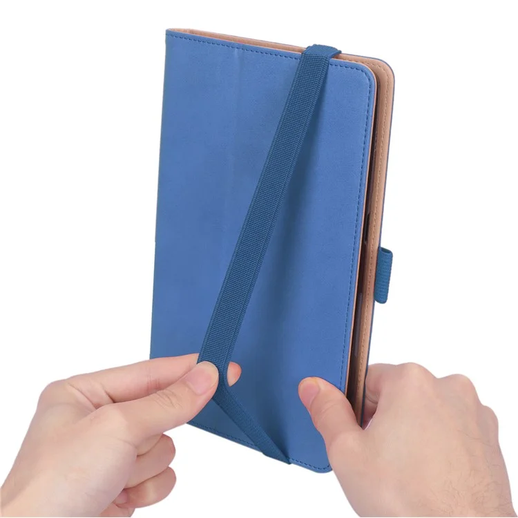 WY-2099 for Huawei MatePad T8 Leather Tablet Case with Elastic Band and Hand Strap - Blue
