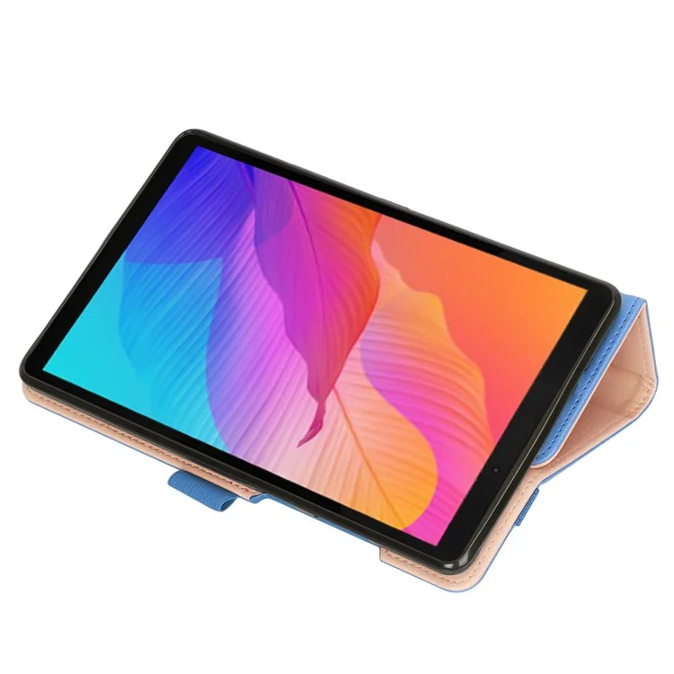 WY-2099 for Huawei MatePad T8 Leather Tablet Case with Elastic Band and Hand Strap - Blue