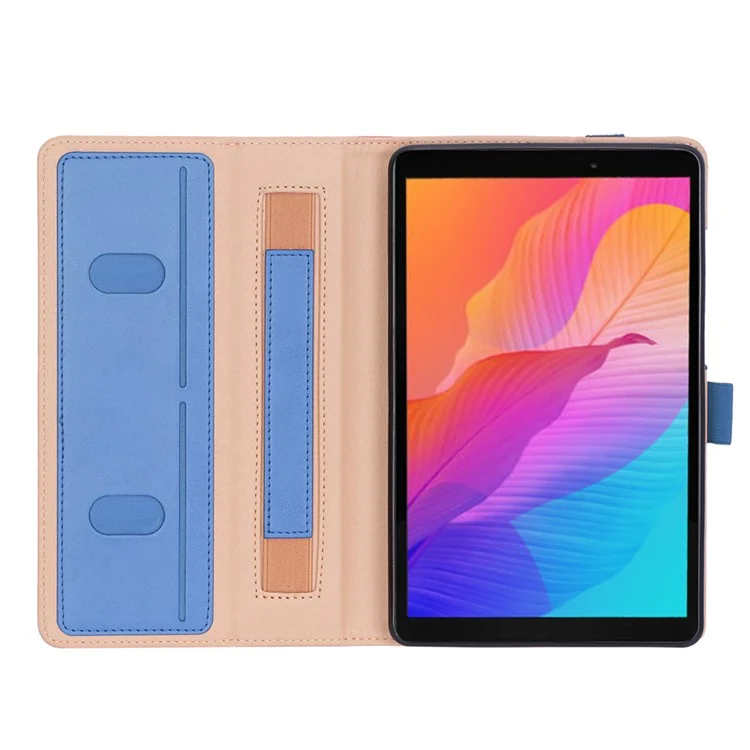 WY-2099 for Huawei MatePad T8 Leather Tablet Case with Elastic Band and Hand Strap - Blue