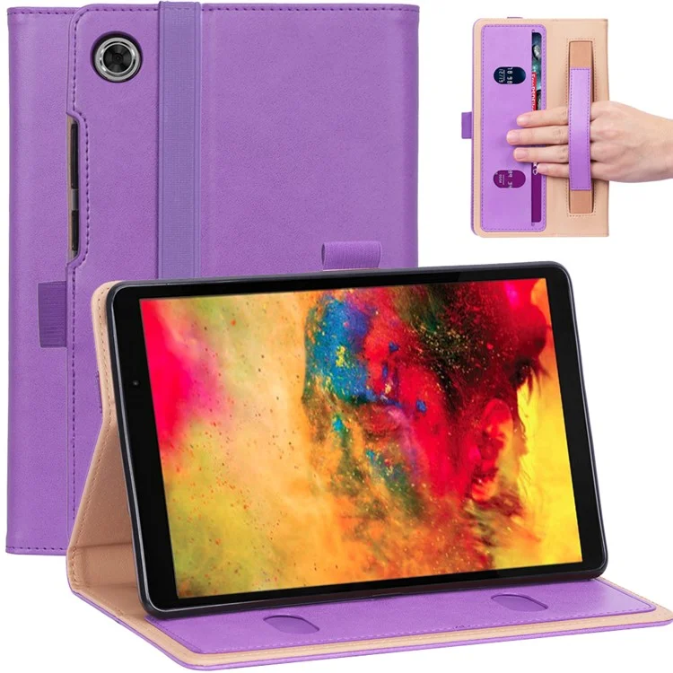 WY-2099 for Huawei MatePad T8 Leather Tablet Case with Elastic Band and Hand Strap - Purple