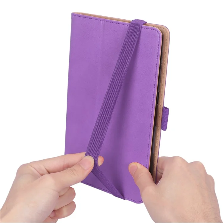 WY-2099 for Huawei MatePad T8 Leather Tablet Case with Elastic Band and Hand Strap - Purple