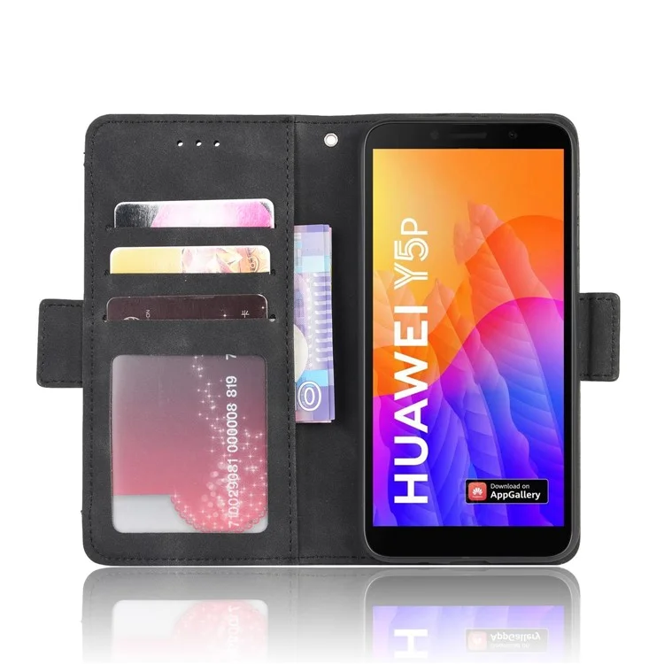 Múltiples Ranuras Para Tarjetas Soporte De Caja De Cuero PU Accesorio Para Huawei Y5P / Honor 9S - Negro