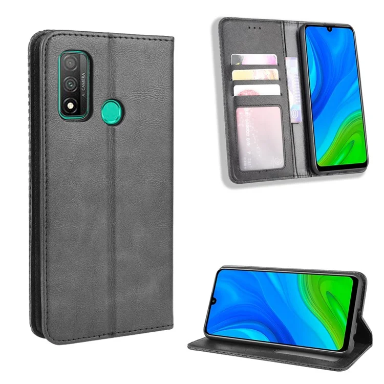 Auto-absorbiertes Retro-pu-lederfall Für Huawei P Smart 2020/Nova Lite 3+ - Schwarz