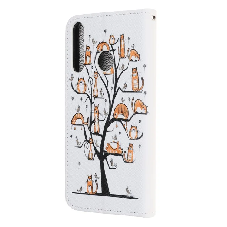 Modèle Impression de Texture Croisée Portefeuille en Cuir Case de Téléphone Avec Sangle Pour Huawei Y6p - Animal et Arbre