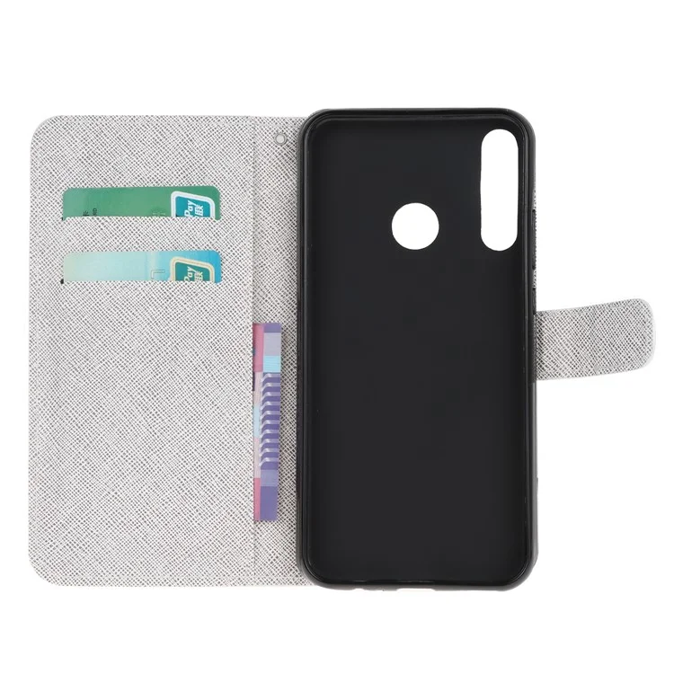 Modèle Impression de Texture Croisée Portefeuille en Cuir Case de Téléphone Avec Sangle Pour Huawei Y6p - Animal et Arbre