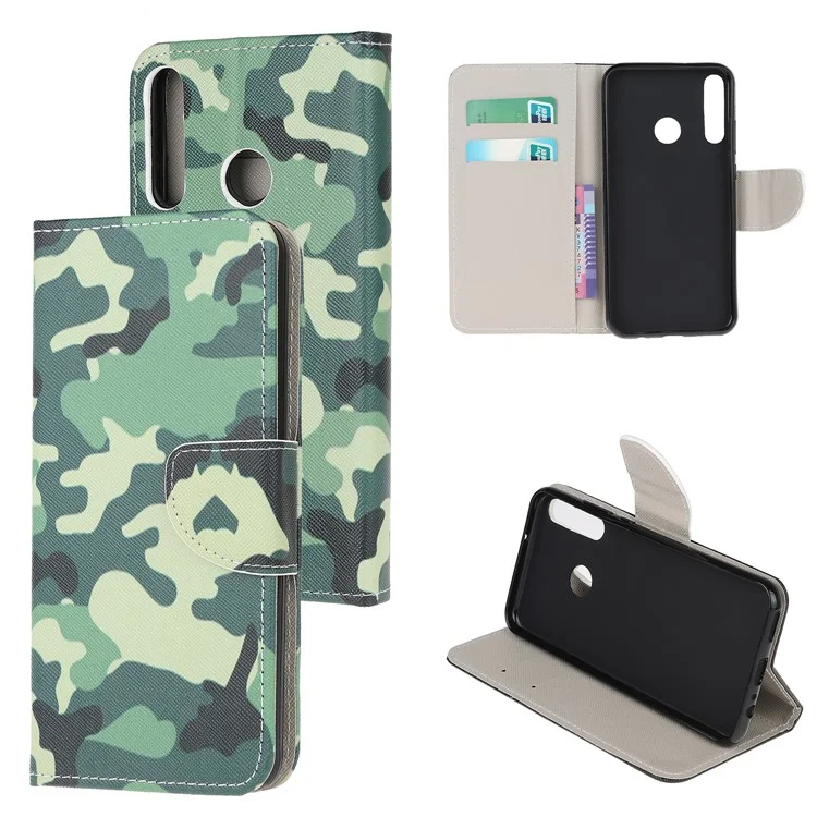 Pattern Printing Wallet Flip Leather Phone Cover for Huawei Y6P - Camouflage Pattern