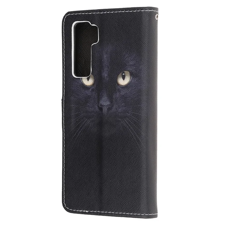 Tecning Printing Texture Cross Pelle Portafoglio Custodia Con Cinturino Per Huawei Nova 7 SE/P40 Lite 5G - Occhi di Gatto