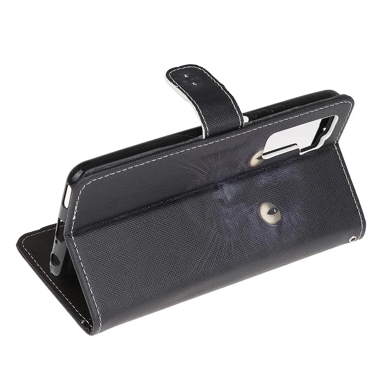 Tecning Printing Texture Cross Pelle Portafoglio Custodia Con Cinturino Per Huawei Nova 7 SE/P40 Lite 5G - Occhi di Gatto