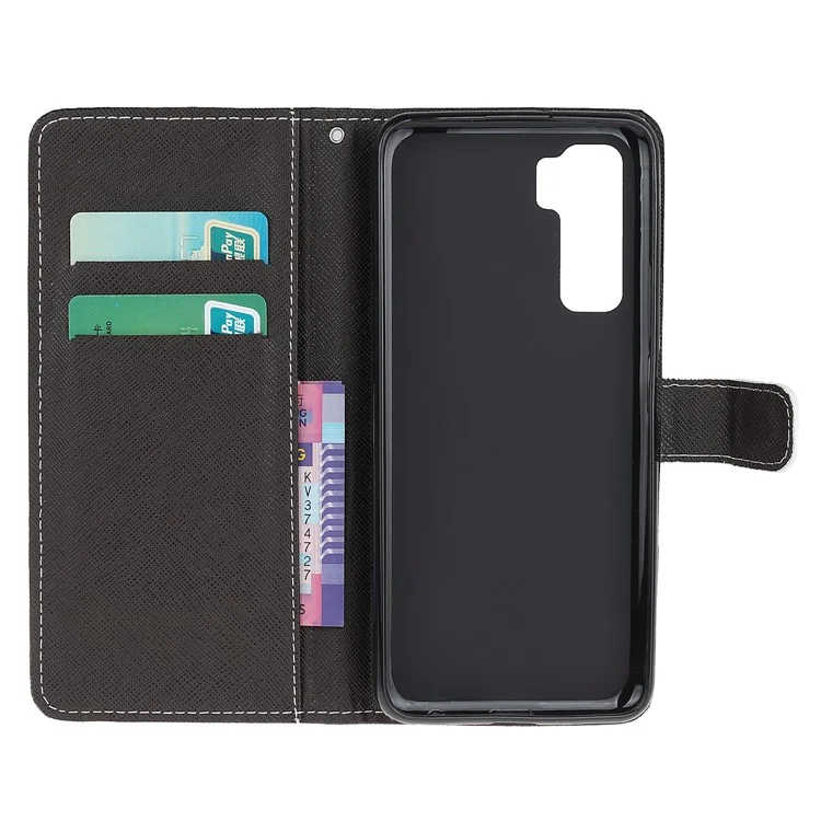 Tecning Printing Texture Cross Pelle Portafoglio Custodia Con Cinturino Per Huawei Nova 7 SE/P40 Lite 5G - Occhi di Gatto