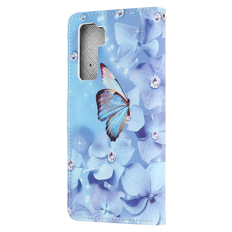 Muster Druckkreuzstextur Leder Brieftasche Telefonhülle Mit Riemen Für Huawei Nova 7 SE/P40 Lite 5g - Blumen Und Schmetterling
