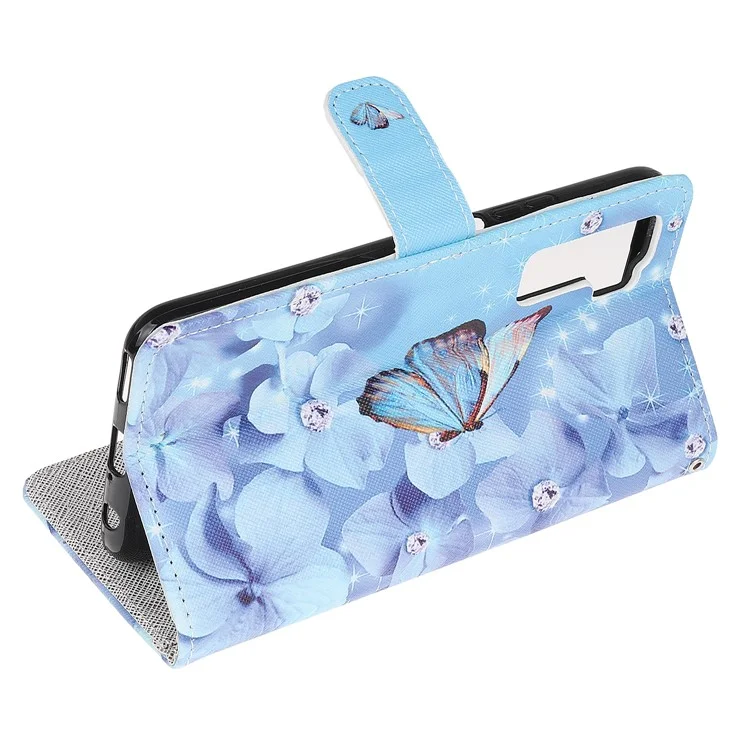 Muster Druckkreuzstextur Leder Brieftasche Telefonhülle Mit Riemen Für Huawei Nova 7 SE/P40 Lite 5g - Blumen Und Schmetterling