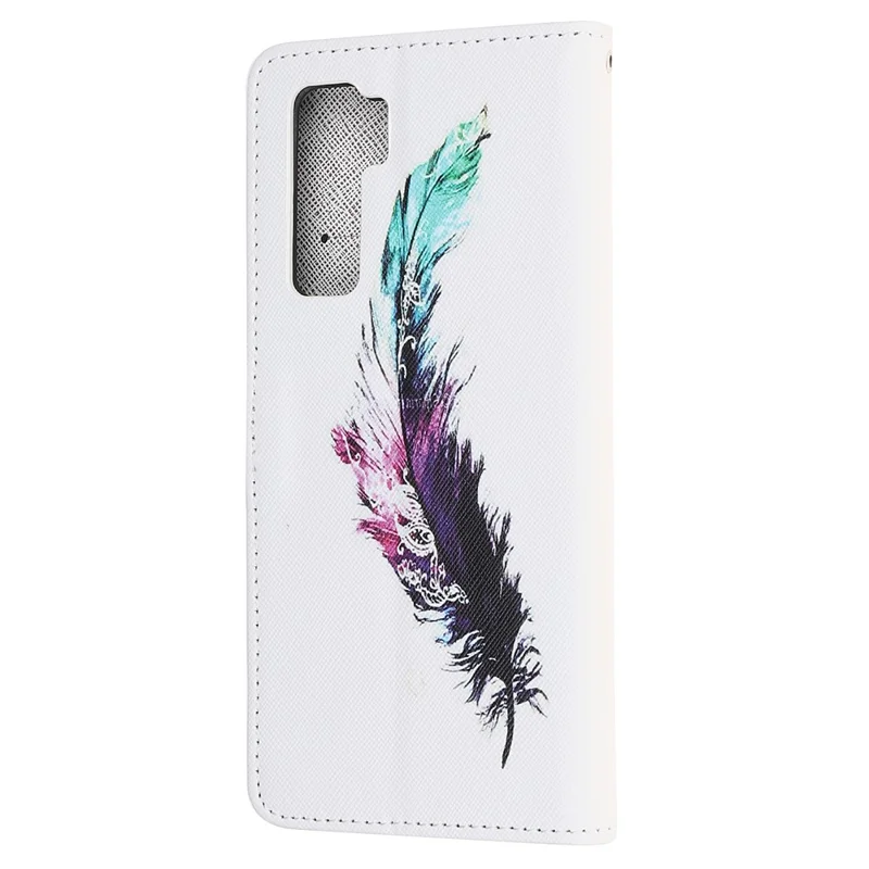 Pattern Printing Cross Texture Leather Wallet Phone Case with Strap for Huawei nova 7 SE / P40 Lite 5G - Feather