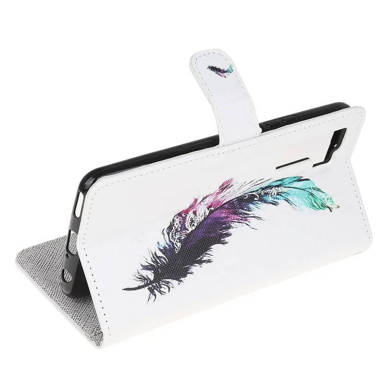 Pattern Printing Cross Texture Leather Wallet Phone Case with Strap for Huawei nova 7 SE / P40 Lite 5G - Feather