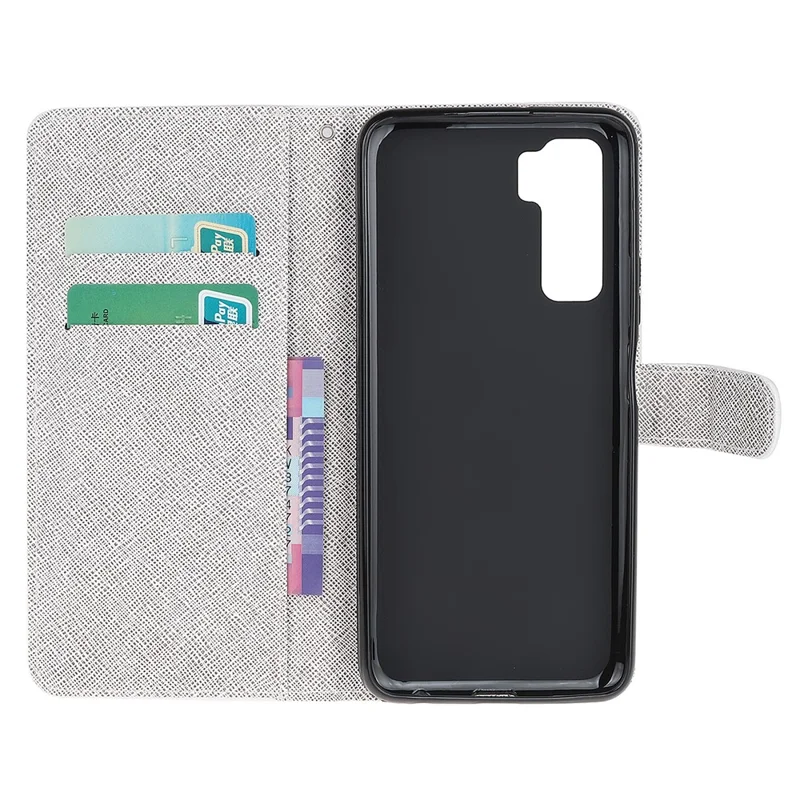 Pattern Printing Cross Texture Leather Wallet Phone Case with Strap for Huawei nova 7 SE / P40 Lite 5G - Feather