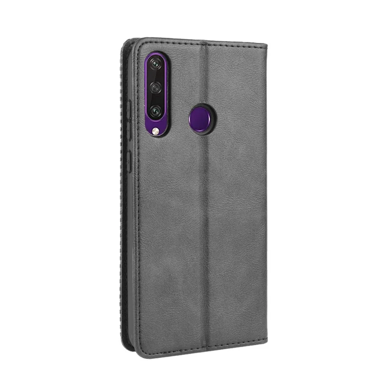 Auto-aangetrokken vintage PU-lederen portemonnee hoes voor Huawei Y6p - Zwart