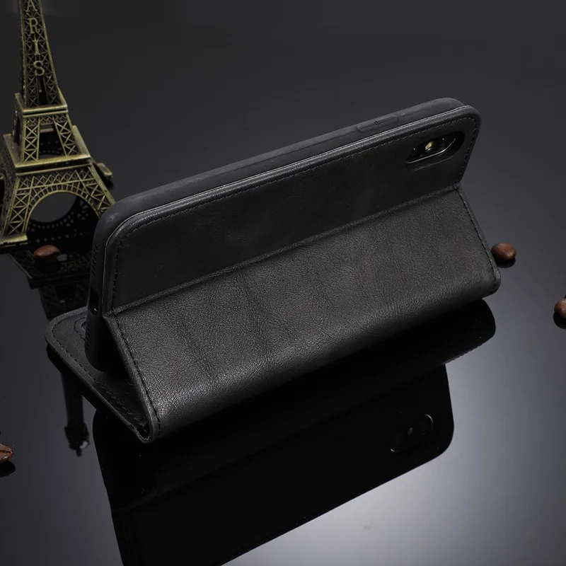 Auto-aangetrokken vintage PU-lederen portemonnee hoes voor Huawei Y6p - Zwart