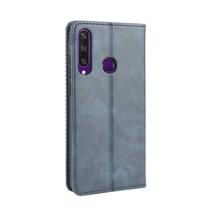 Coperchio di Portafoglio in Pelle PU Vintage Automatico Automatico Per Huawei Y6p - Blu