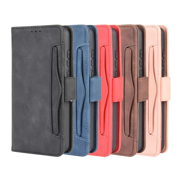 Multiple Card Slots Stand Leather Cell Phone Cover for Huawei Y6p - Black