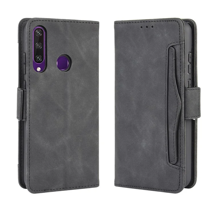 Multiple Card Slots Stand Leather Cell Phone Cover for Huawei Y6p - Black