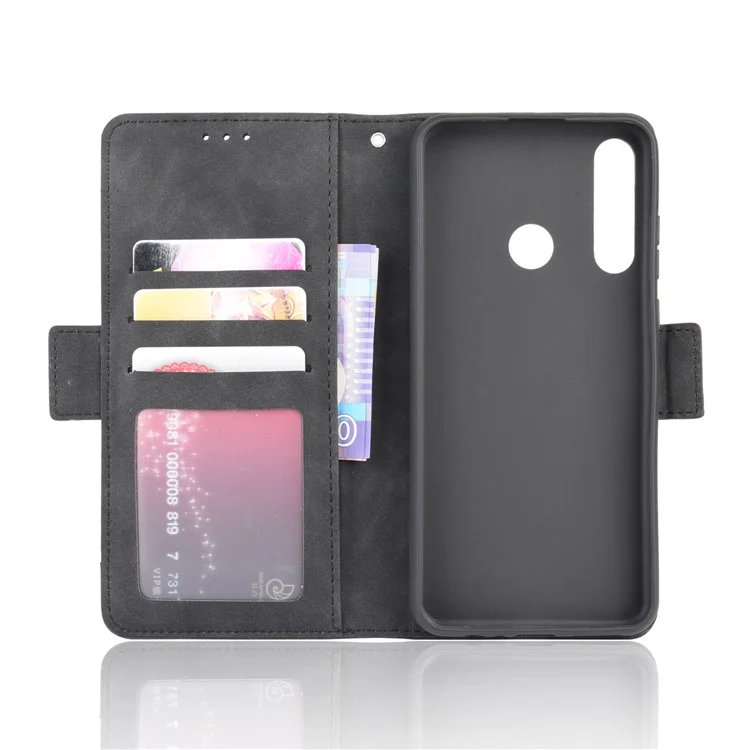 Multiple Card Slots Stand Leather Cell Phone Cover for Huawei Y6p - Black