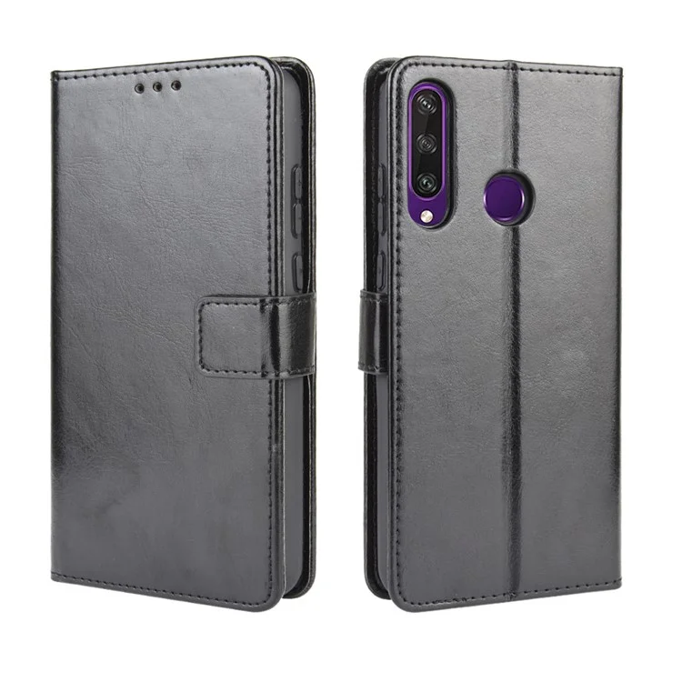 Crazy Horse pu Leather Case de Protecteur Pour Huawei Y6p - le Noir