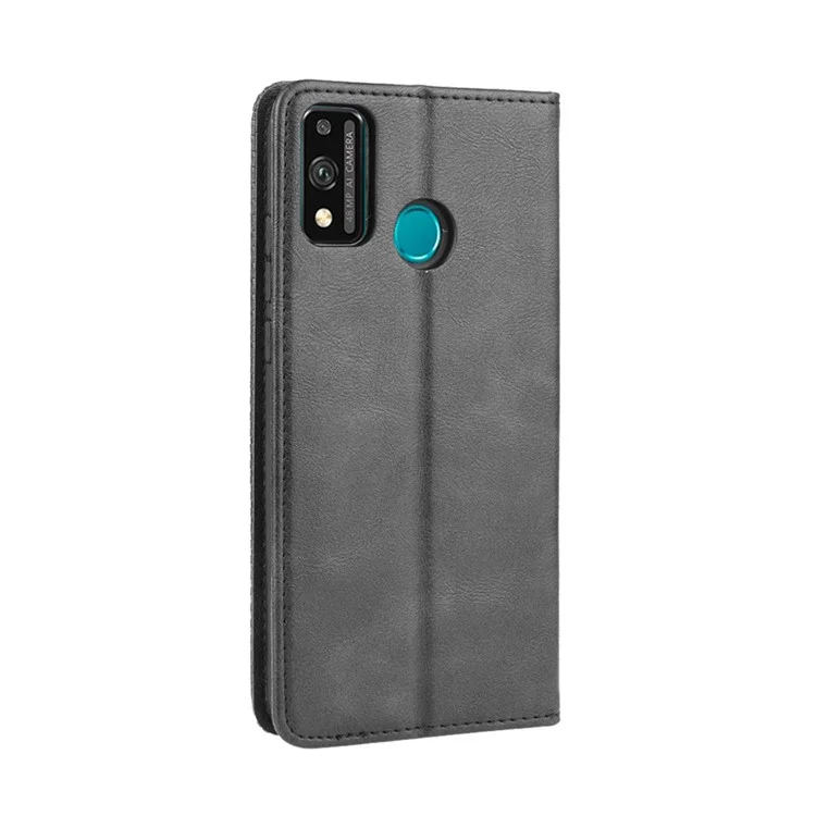 Magnetic Snap Retro Stylish Leather Case with Wallet Stand Phone Shell for Honor 9X Lite - Black