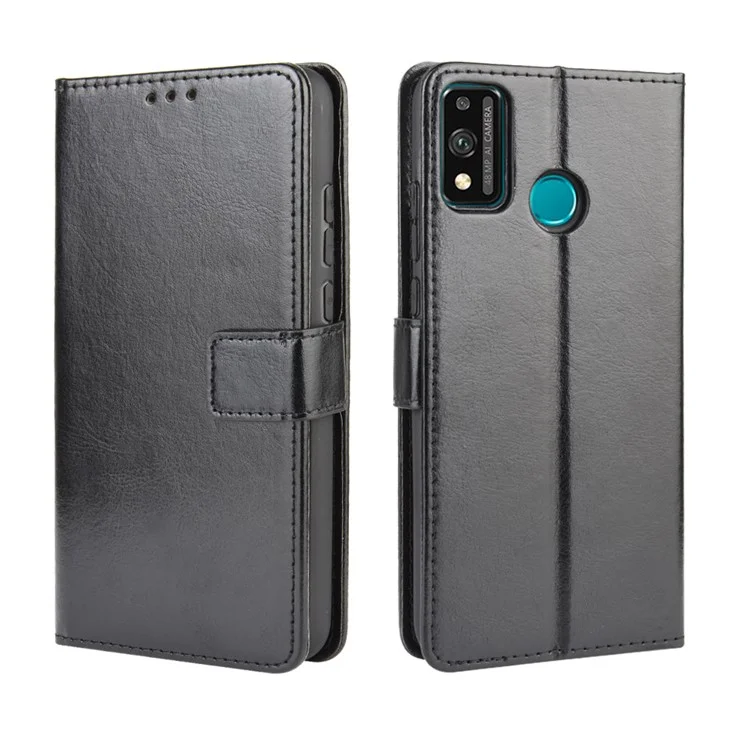 Crazy Horse Split Leather Wallet Phone Cover for Honor 9X Lite - Black