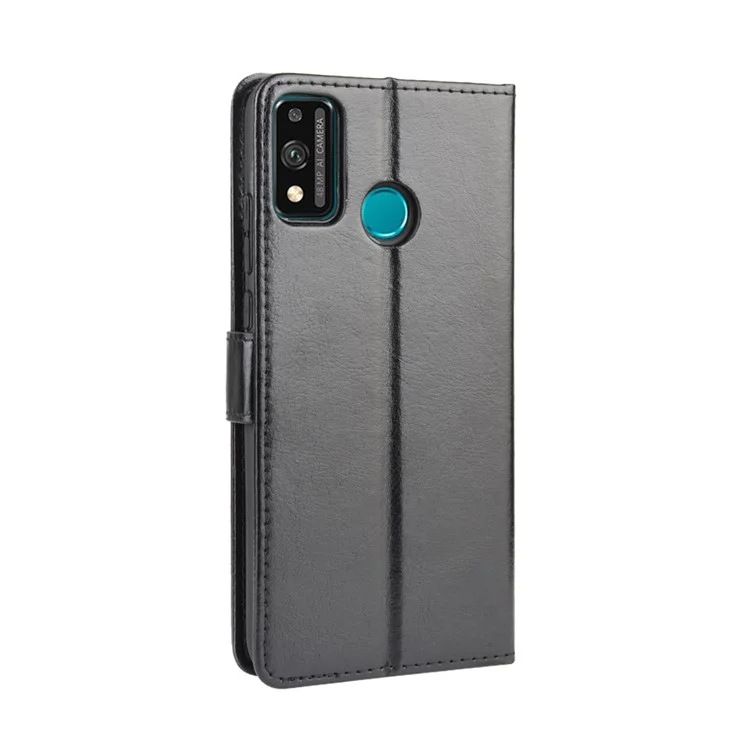 Crazy Horse Split Leder Brieftasche Telefonabdeckung Für Honor 9x Lite - Schwarz