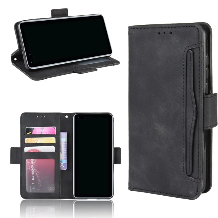 PU Leather with Multiple Card Slots Cover for Huawei P40 Pro+ - Black