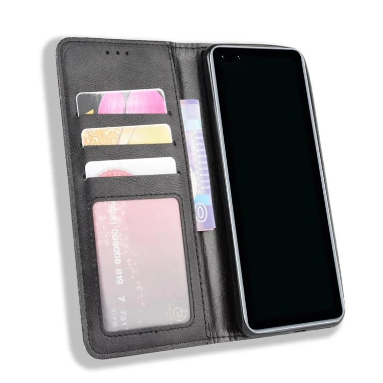 Retro Leather with Wallet Stand Cover for Huawei P40 Pro+ - Black