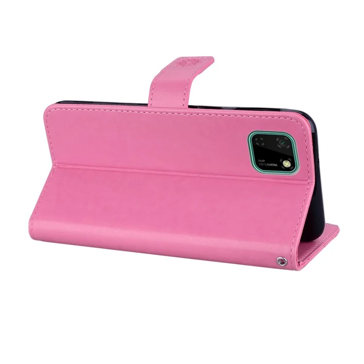 Custodia in pelle per telefono con decorazione a strass a forma di gufo per Huawei Y5p - Rosa