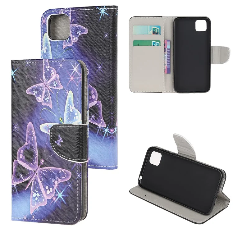 Copertina di Protezione Del Portafoglio in Pelle Per Stampa a Croce Con Cinturino Per Huawei Y5p - Farfalle Magiche