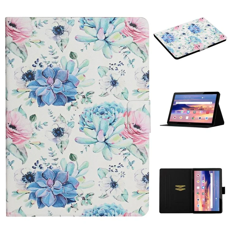 Pattern Printing Card Slots Stand Leather Tablet Shell for Huawei MediaPad T5 10.1 - Blue Flower