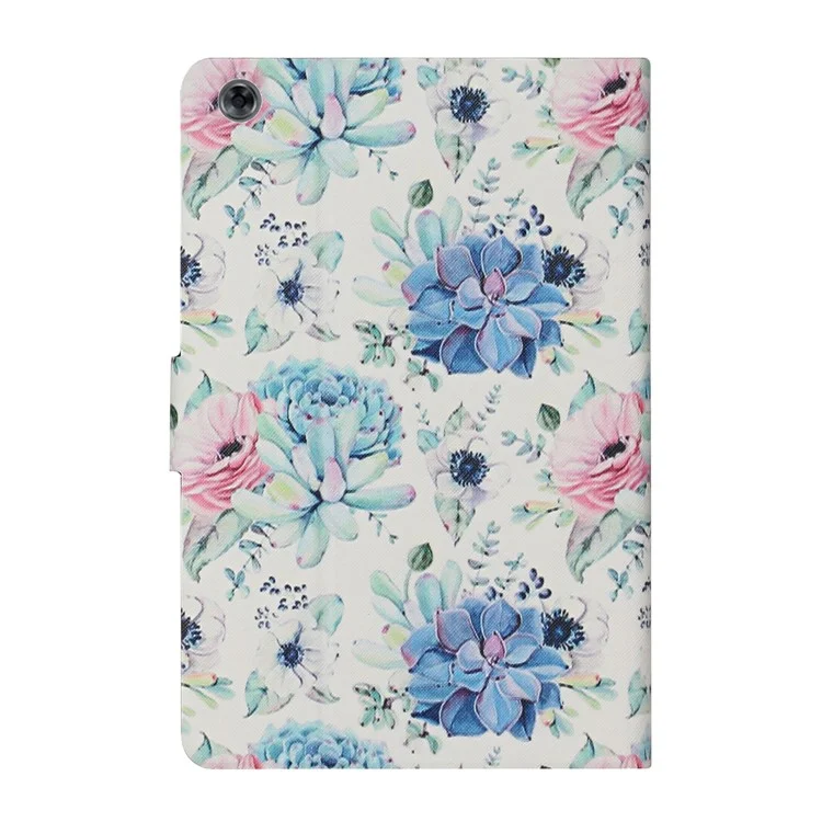 Pattern Printing Card Slots Stand Leather Tablet Shell for Huawei MediaPad T5 10.1 - Blue Flower