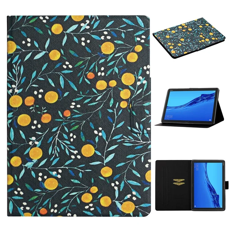 Blumenmuster-Druckstift Stilvolle Abdeckung für Huawei MediaPad M5 lite 10 - Orange