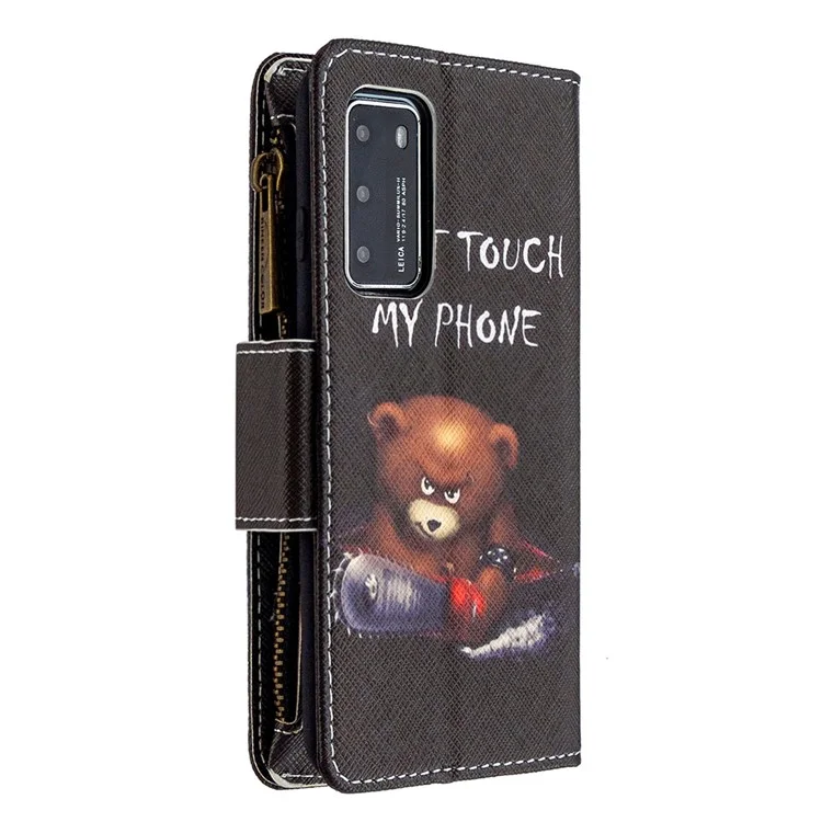 BF03 Pattern Printing Zipper Wallet Stand Leather Shell for Huawei P40 - Don't Touch My Phone