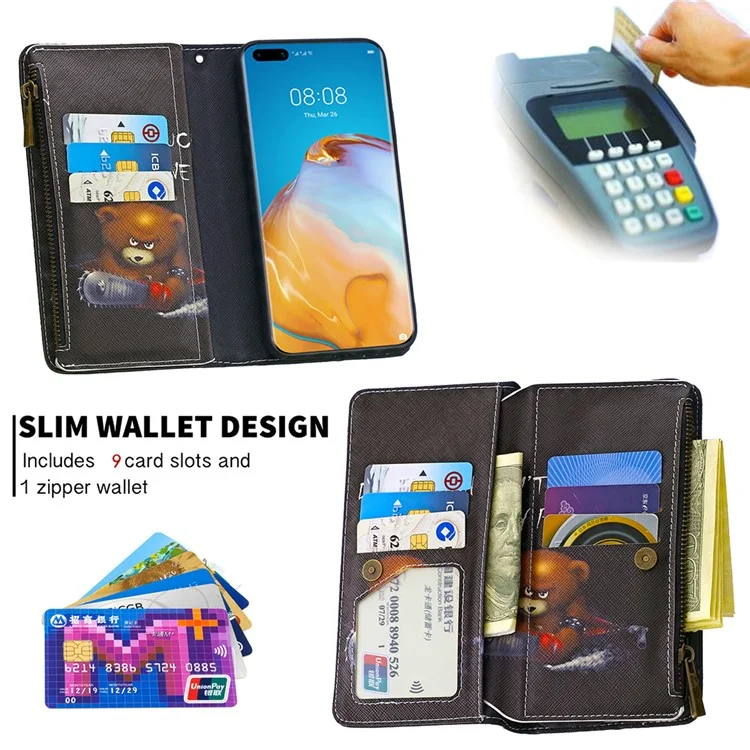 BF03 Pattern Printing Zipper Wallet Stand Leather Shell for Huawei P40 - Don't Touch My Phone