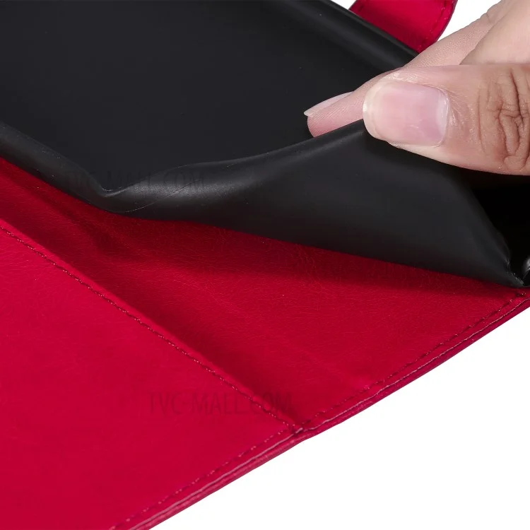 For Huawei P Smart 2020 Case Solid Color Leather Mobile Cover Wallet Stand with Strap - Red