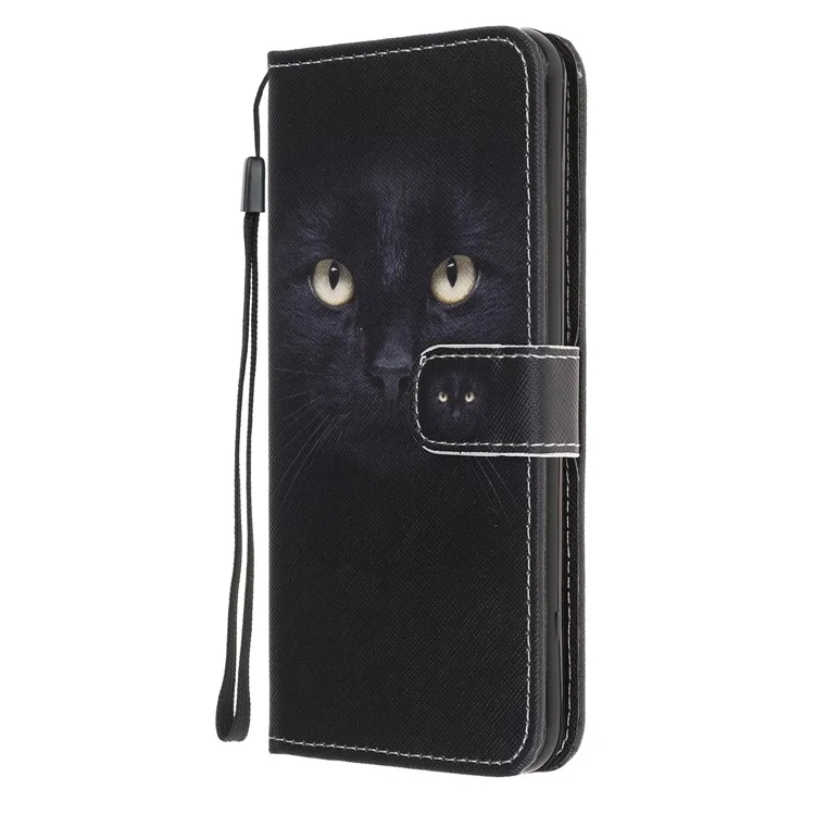 Pattern Printing Cross Texture Leather Wallet Phone Shell with Strap for Huawei Y5p - Cat Eyes