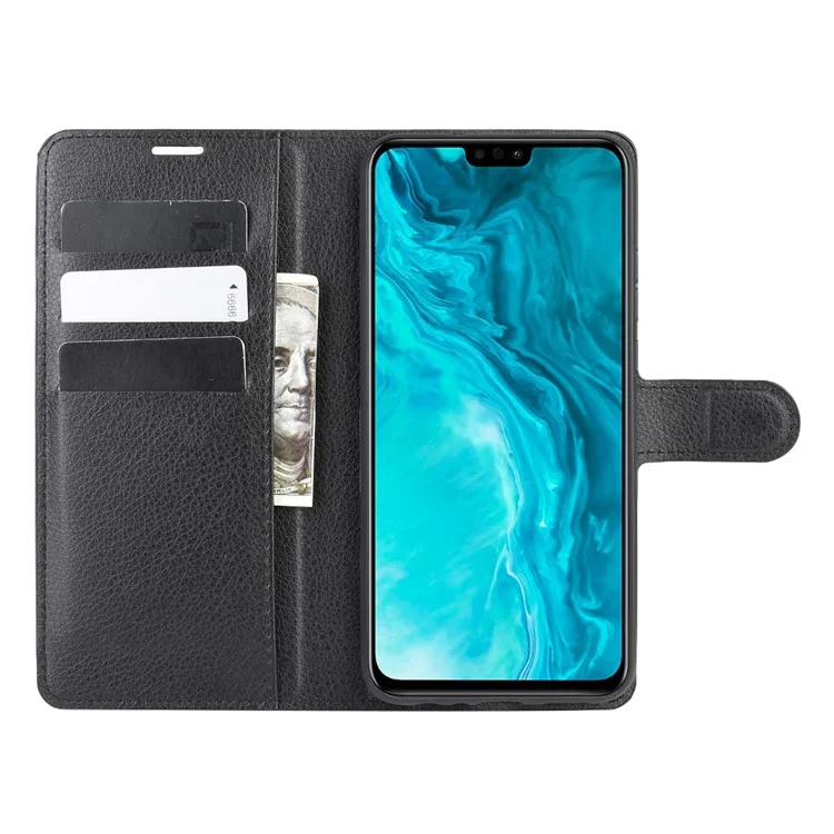 Litchi Texture Wallet Stand Cubierta de Teléfono Celular de Cuero Para Honor 9x Lite - Negro