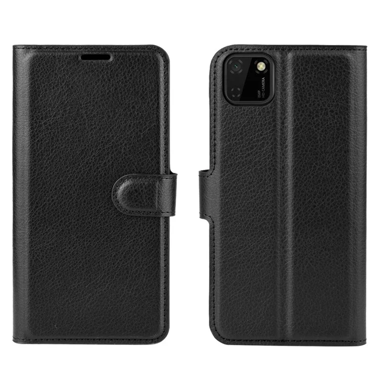 Litchi Grain Wallet Stand Leather Phone Case for Huawei Y5p/Honor 9S - Black